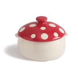 AKVAELFO Cute Ceramic Mushroom Bowl with Lid, 12oz Funny Soup Bowl for Salad,Pasta, Cereal, Fruit, Dessert, Novelty Handpainted Double Eared Bowl for Kitchen, Microwave/Dishwasher Safe (Red)
