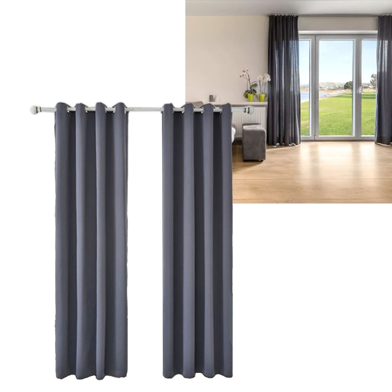 Blackout Curtain Polyester Bedroom Darkening Curtains Dark Grey for Household