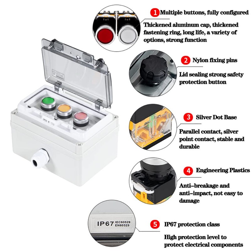 Push Button Box Ip67 Button Switch 3 Push Button Red