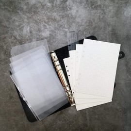 A6/ A5 6-Holes Felt Cover Round Ring View Binder File Folder for Loose Leaf Sheet Protectors/Binder Cover Protector, Black, A5 Combo