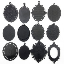 10pcs 30x40mm Black Oval Blank Bezel Pendant Trays Base Cabochon Settings Trays Pendant Blanks (M117)