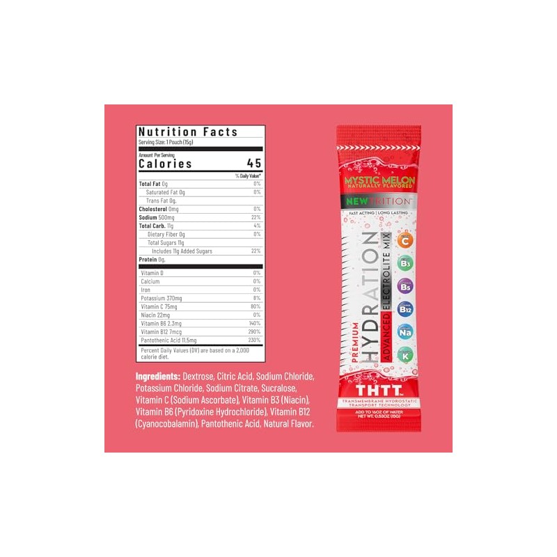 NewTrition Hydration Powder, Electrolyte Powder Packets, Naturally Flavored Hydrating Packets