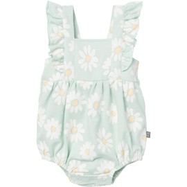 Modern Moments by Gerber Baby Girls' Sleeveless French Terry Romper, Mint Daisies, 9-Jun