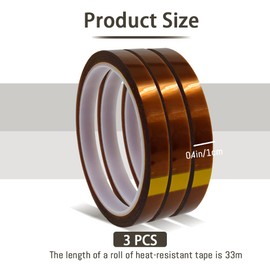 Polyimide High Temperature Tape, 10mm x 33m 108ft, Heat Transfer Resistant Tape, Sublimation Tape Heat Tape for Soldering Protecting Circuit Board, CPU, PCB, 2 Mil Thick (3 Roll)