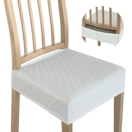 DREAHOTEXTIL Dining Chair Covers,Seat Covers for Dining Room Chairs Set of 4,Stretch Jacquard Kitchen Chair Covers,Removable Washble Dining Room Chair Seat Cover,Chair Slipcovers Protector (White)