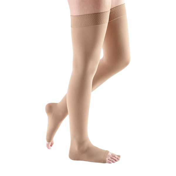mediven Comfort for Women, 20-30 mmHg – Open Toe Leg Circulation, Thigh High Compression Stockings for Women, Semi-Transparent Leg Support Compression Hosiery , III-Petite, Natural