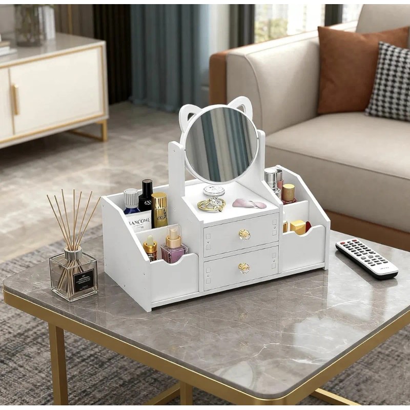 Caja De Almacenamiento De Cosméticos Multifuncional + Espejo