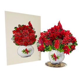 Birch Poinsettia Flower Pot Bouquet 3D Pop Up Card, with Detachable Paper Flower Bouquet for Birthday, Anniversary, Thank You, All Occasion - Includes Note