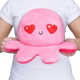TeeTurtle - Original Reversible Big Octopus Plushie - Pink Heart Eyes + Fire Eyes - Huggable and Soft Sensory Fidget Toy Stuffed Animals That Show Your Mood - Perfect for Valentine's Day!