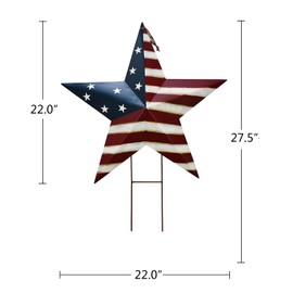 Patriotic Metal Star Hanging Wall Decor 3D Dimensional Star Barn Garden Stake Outdoor Indoor for 4th of July Independence Day Veterans Day Decoration