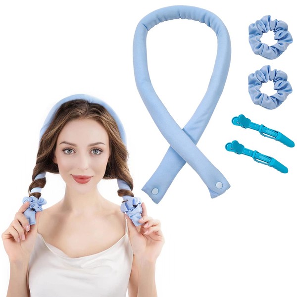 Curler Without Heat, Heatless Curling Band, Silk Hair Curler, Heatless Hair Curler with Hairpin, Wave Formers Overnight, Hair Curler, No Heat DIY Hairstyle Set for Long Hair, Blue