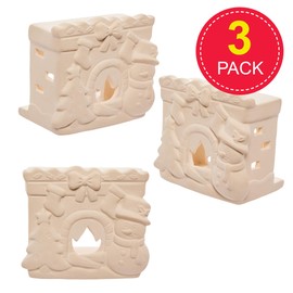 Baker Ross FX793 Christmas Fireplace Ceramic Tealight Holders - box of 3, Christmas Decoration Arts and Crafts for Kids