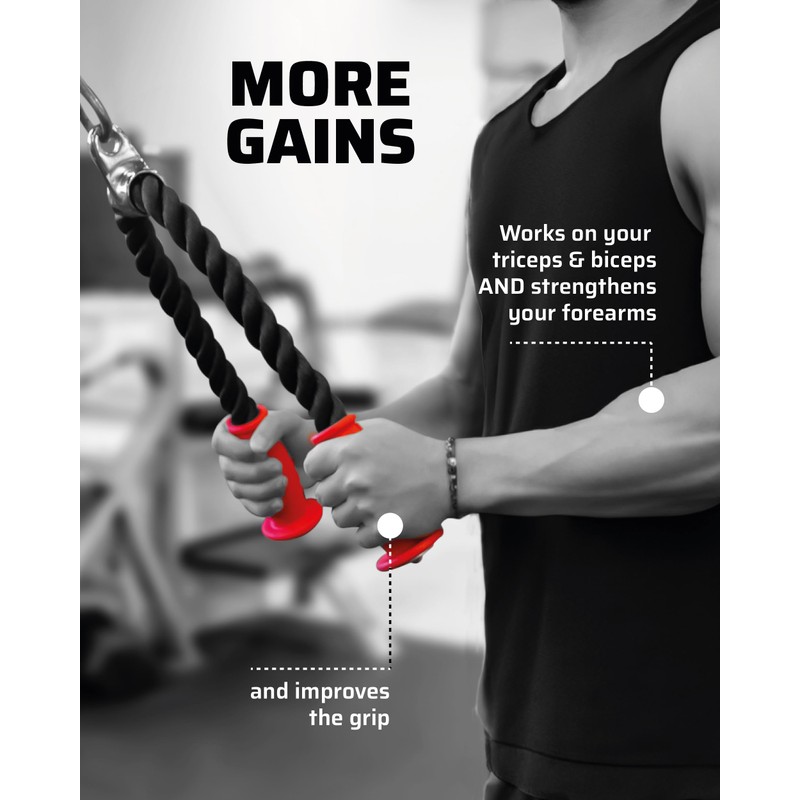 THEFITGUY Ergonomic Tricep Rope - Non-Slip Cable Machine Attachment