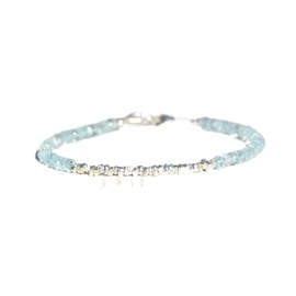 LKBEADS Blue Topaz 3-3.5 mm Rondelle Faceted Beads 7 Inch Link Clasp Bracelet with 925 Sterling Silver - Silver Plated Clasp for Unisex, Stone Sterling Silver Metal, Blue Topaz