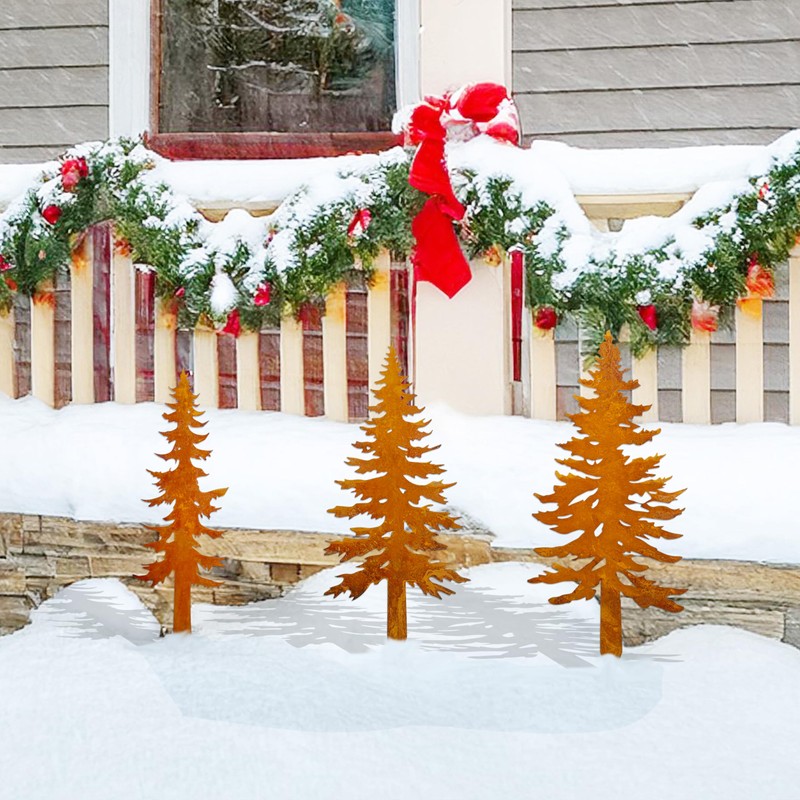 Pine Tree Metal Yard Decor Durable Outdoor Garden Stakes for