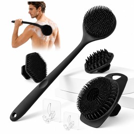Set de 6 Cepillos Corporales de Silicona: Cepillo de Espalda de Mango Largo, Cepillo Corto, Cepillo para Lavar el Cabello y Cepillo para la Cara, incluye 2 gancho para colgar, Herramientas de Limpieza