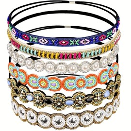 Hairbands for Women Rhinestone Beaded Headbands Head Bands for Women's Hair Handmade Elastic hairbands Hair Accessories (Rhinestone headband 6, one size)