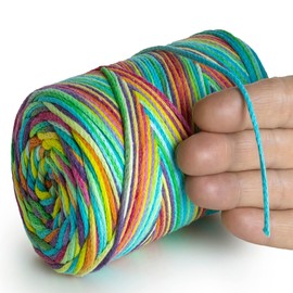 MeriWoolArt® Macrame Yarn 2 mm x 250 m Cotton Cord, Recycled Soft Cotton Yarn for Knitting Plant Hangers, Jewellery Making, Crochet Bags (19 Unicorn, 2 mm)