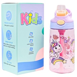 CODiLLO Water Bottle for Children with Straw, BPA-Free Sports Bottle, Reusable Water Bottle, Leak-proof Sports Bottle for Camping, School, Nursery, Capacity 480 ml (Pink)