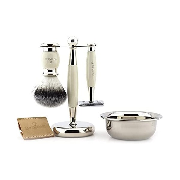 Jag Shaving Double Edge Shaving Set with Synthetic/Vegan Hair Brush,