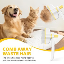 SAYHAHA Pet Hair Removal Comb Flea Comb, Multifunctional Cat Brush with Release Button, Grooming Brush Supplies for Detangling Thinning and Shedding, All Hair Types (Yellow)