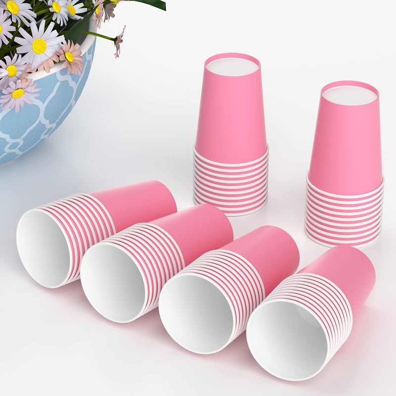 YANGTE 60 Pieces Pink Paper Cups Disposable Party Cups Biodegradable