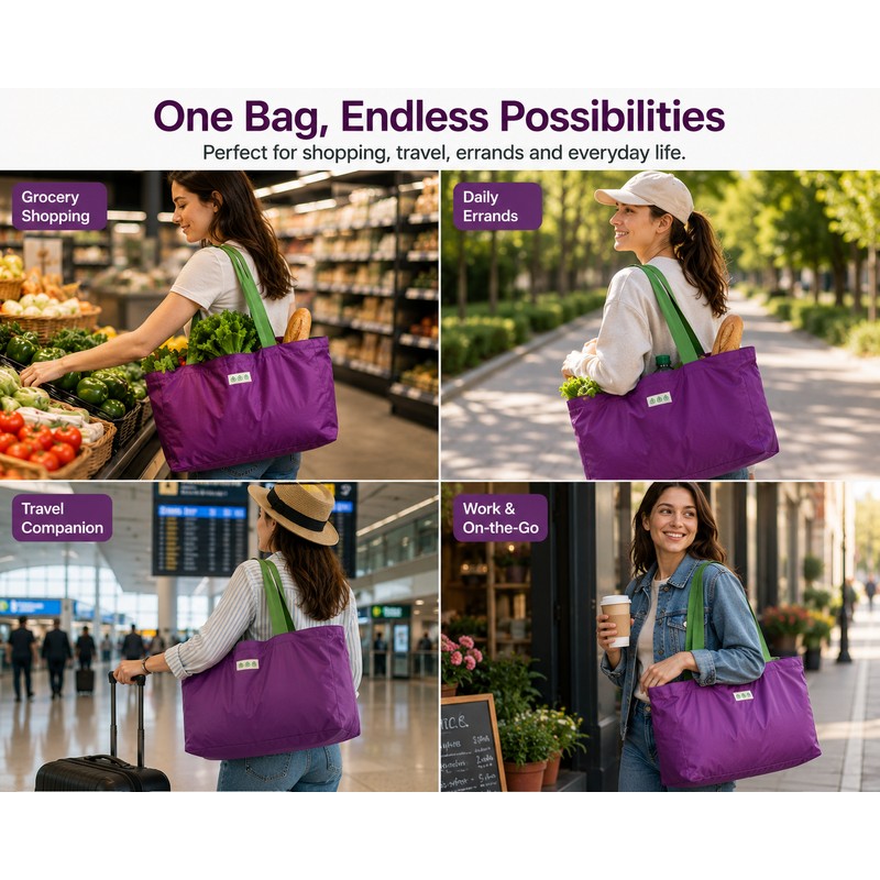 Large Capacity Foldable Shopping Bag with Drawstring Closure