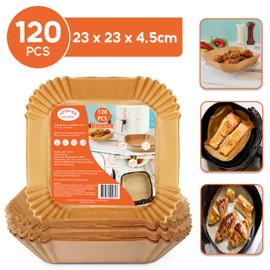 AUSPURE Air Fryer Liners – 120PCS Square (23x23x4.5cm), Non-Stick Parchment Paper, Oil-Resistant, Waterproof, Food-Grade Baking Cooking Liners for Air Fryers, Steamers, Microwaves Ovens & More