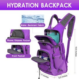 WOLT Hydration Backpack 18L Hiking Water Backpack with 2L Water Bladder for Men Women, Hydration Pack for Running Cycling Biking and Climbing (Purple)