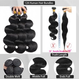 Body Wave Bundles Human Hair 16 18 20 Inch 12A 100% Brazilian Human Hair Bundles Black 3 Bundles