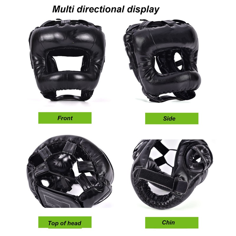 Boxing Headgear Black Head Guard Large Full Coverage PU Shock