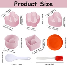 KASESSS 8-Pcs Set Onigiri Mould, Cute DIY Rice Ball Maker, Food Grade Material Rice Mould Non Stick Sushi Making Kit Reusable Sushi Maker for Lunch Bento Kitchen Home DIY Sushi (Pink)