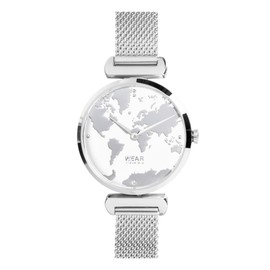 Women's World Map Wrist Watch - Steel 326L Water Resistant (Waterproof - 3ATM) - Gift for The Travelling Woman - Wanderlust (Silver and White)