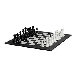 Deluxe Black & White Chessmen with Leatherette Chessboards