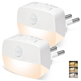 AmmToo AmmToo Nachtlicht Steckdose mit Bewegungsmelder, 2 Stück Helligkeit Dimmbare Nachtlicht mit EIN/AUTO/AUS Modi, Steckdosenlicht für Kinderzimmer, Schlafzimmer, Treppe, Gang, Küche, Warmweiß