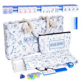 TIASUSAN 4 Layer Engraved American Mahjong Tile Set, 166 Acrylic Mahjong Tiles with White Bags, Racks and Pushers, Accessories