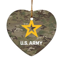 GRAPHICS & MORE U.S. Army Logo on Camo Heart-Shaped Porcelain Holiday Christmas Tree Ornament - 2.8"