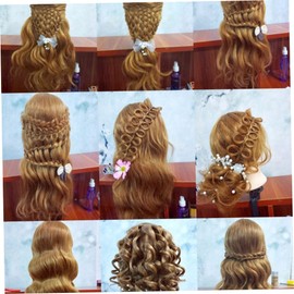 Mannequin Head with Hair Practice Braiding Dolls Synthetic Fiber Hair Training Model for Hairdressing (Golden)