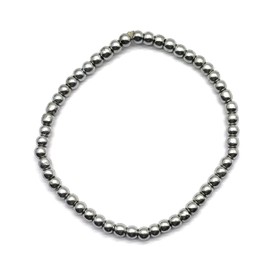 LKBEADS Silver Pyrite Round 4 mm Smooth Round Beads Bracelet, Gemstone Bracelet Healing Stones, Healing Crystal Bracelet, Natural Gift for Men and Women, 7 Inches April_18_04-2081, Gemstone, Silver