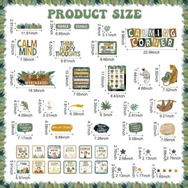 Pajean Calming Corner Bulletin Board Decorations Calm Down Bulletin Board Set Mental Health Feelings Chart Emotions Cutouts for Preschool Kindergarten Educational School Decor(Modern Jungle)