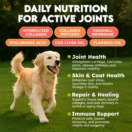 OKKÖBI Collagen for Dogs - 150 Chews - Joint, Skin & Coat Supplement with Hyaluronic Acid, Eggshell Membrane & Vitamin C - Daily Hip & Joint Support for Senior Dogs & Puppies - Beef