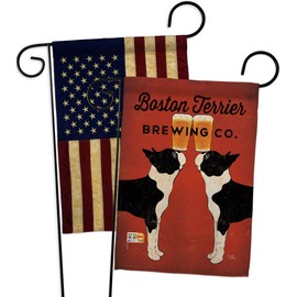 Breeze Decor Boston Terrier Brewing Garden Flag Pack Dog Puppy Spoiled Paw Canine Fur Pet Nature Farm Animal Creature Vintage Applique House Banner Small Yard Gift Double-Sided, Made in USA