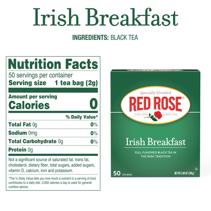 Red Rose Irish Breakfast Tea Specially Blended Strong Robust Black