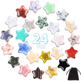 Yimomoyi 24 Pcs Crystals and Gemstones, Star Healing Crystals Set Reiki Chakra Protection Polished Stones Meditation Energy Balancing Crystal, Healing Crystals Star Crystals Gifts for Women