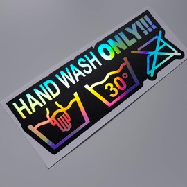 folien-zentrum Hand Wash Only 17 x 6 cm Car Sticker Oilslick Black Colour Changing Rainbow Flip Flop Hologram Metallic Effect JDM Tuning Sticker Decal Fun