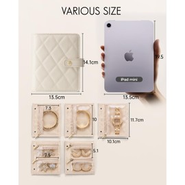 Vlando Jewellery Organiser, Foldable Earring Storage Organiser, Travel Jewellery Case with 5pcs Velvet Jewellery Pouches Bag for Necklace, Earring, Bracelets, Ring, Brooches,S (White)