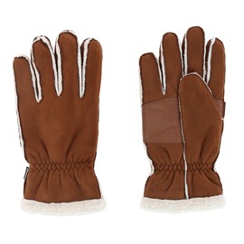 Isotoner Men's Microsuede Winter Glove with Faux Shearling Outseam, Medium, Cognac