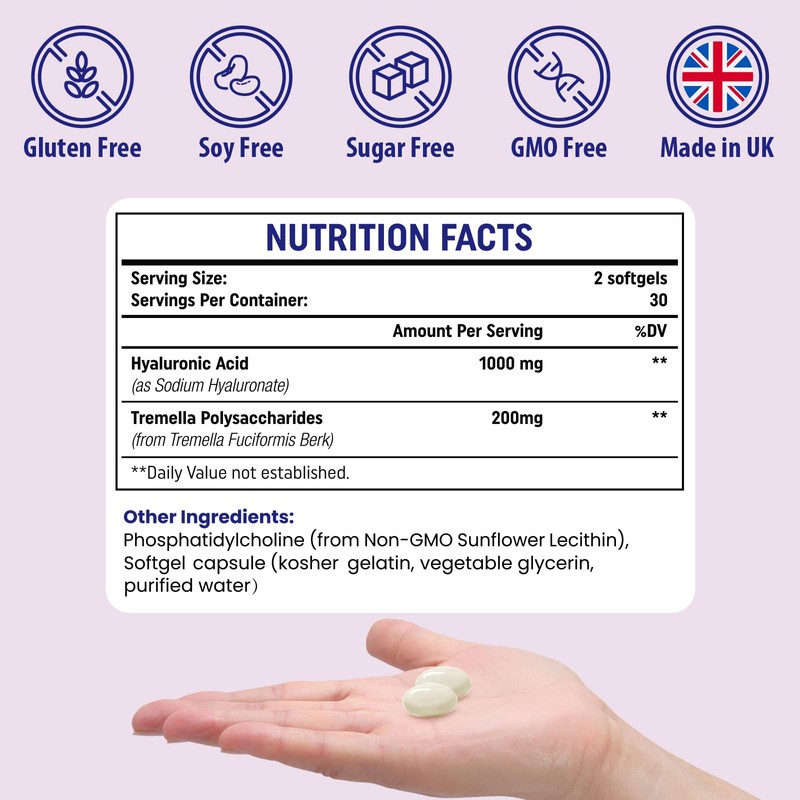 Liposomal Hyaluronic Acid Supplements 1000mg-High Bioavailable Dietary Hyaluronic Acid Capsules-with