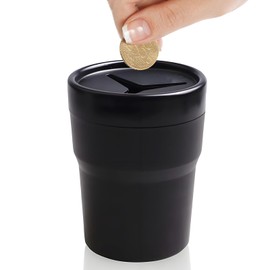 Coin Storage, Car Coin Holder, Universal Car Coin Holder for Drink Holder, Black PVC Mini Pen Holder Box for Car Holder, Cup Holder, Compatible with Most