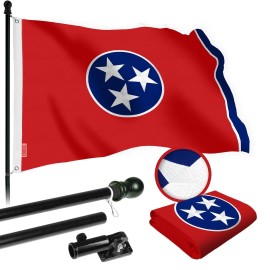 UD_G128 Combo Pack: 5 Ft Tangle Free Spinning Flagpole (Black) & Tennessee Flag 2x3 Ft Embroidered 220GSM Spun Polyester, Brass